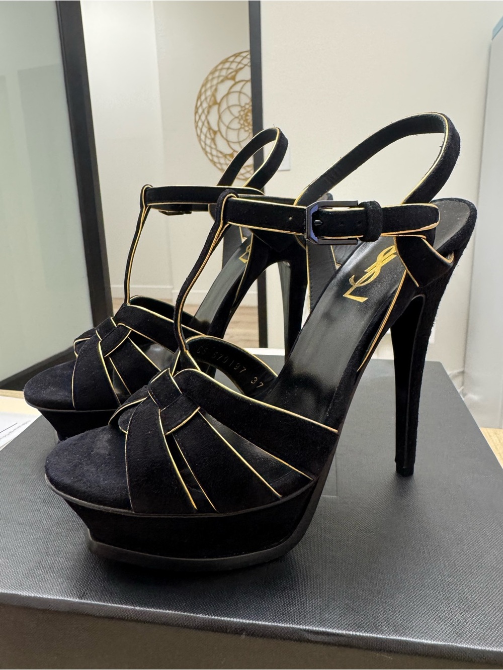 Saint Laurent Black and Gold Women's Heels